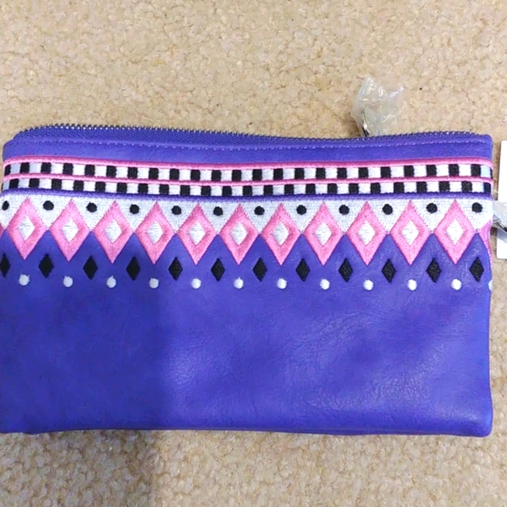 Purple art deco crossbody / wristlet purse, NEW